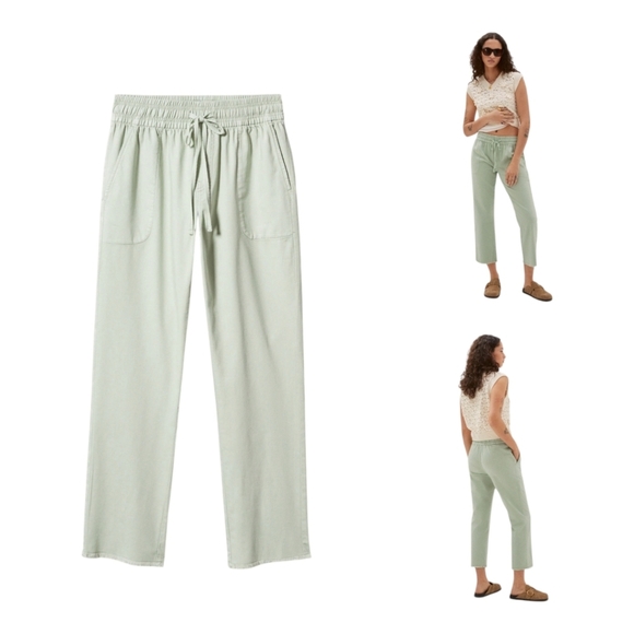 Mango Slouchy Cropped Pants XXL High Waist, Drawstring, 100% Cotton, Sage Green - Picture 1 of 9